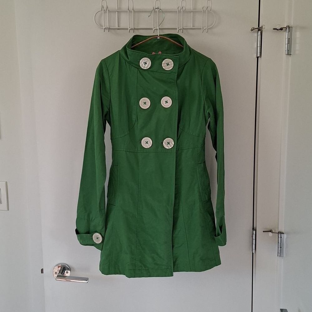 Nick & Mo Green Babydoll Funnel Neck Trench Coat w/ Floral Lining (Size S)